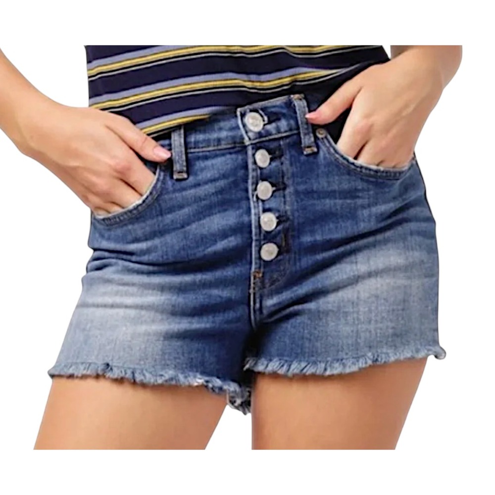 HUDSON JEANS Cut-Off Denim Shorts ZOEEY HIGH RISE Exposed Button-Fly Stretch 28
